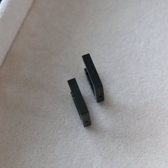 Square Style Huggie Hoop Earrings Black Stainless Steel - Picture 3 of 4